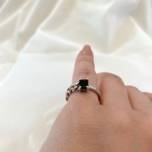 925 Sterling Silver Onyx Handmade Ring Korea